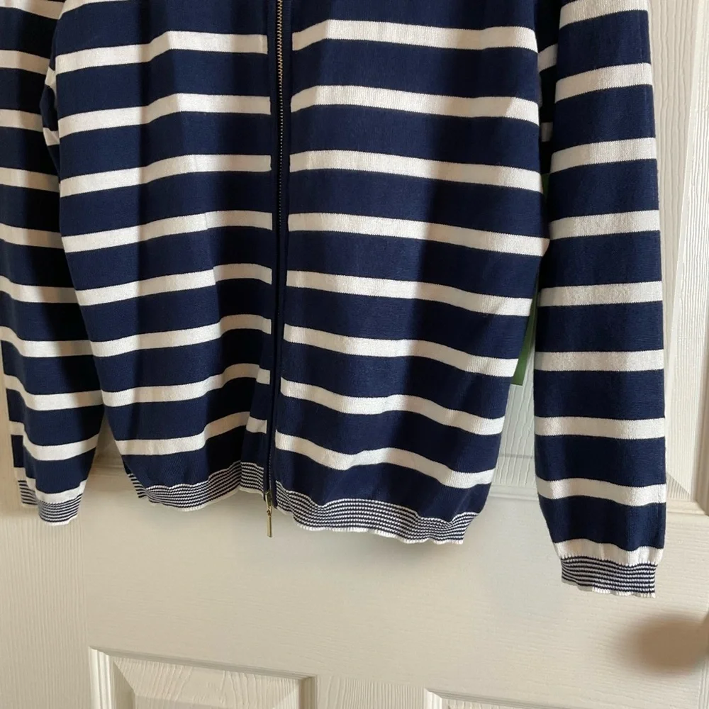 Madison Grey New York Navy & White Striped Full-Zip Cardigan NWT